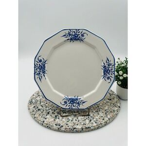 Unmarked Octagonal Blue Floral White Ceramic Plate 10 Inch